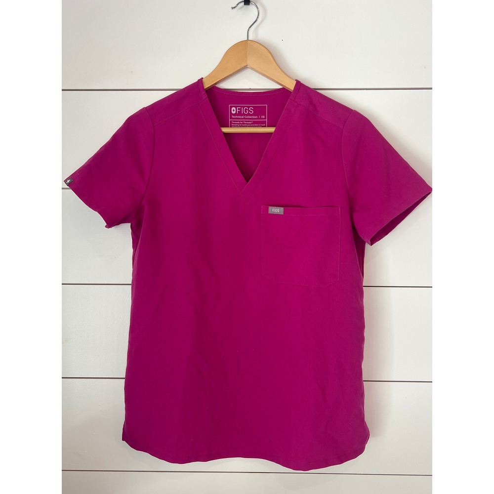FIGS Technical Collection Magenta Pink V-Neck Scrub Top One Pocket XS